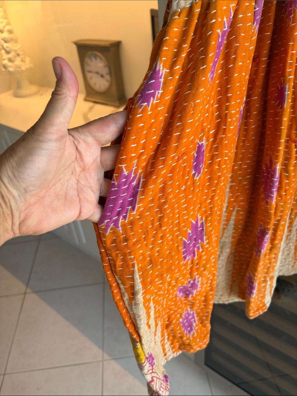Bohemian Orange Elephant Print Peasant Top - Picture 5 of 6